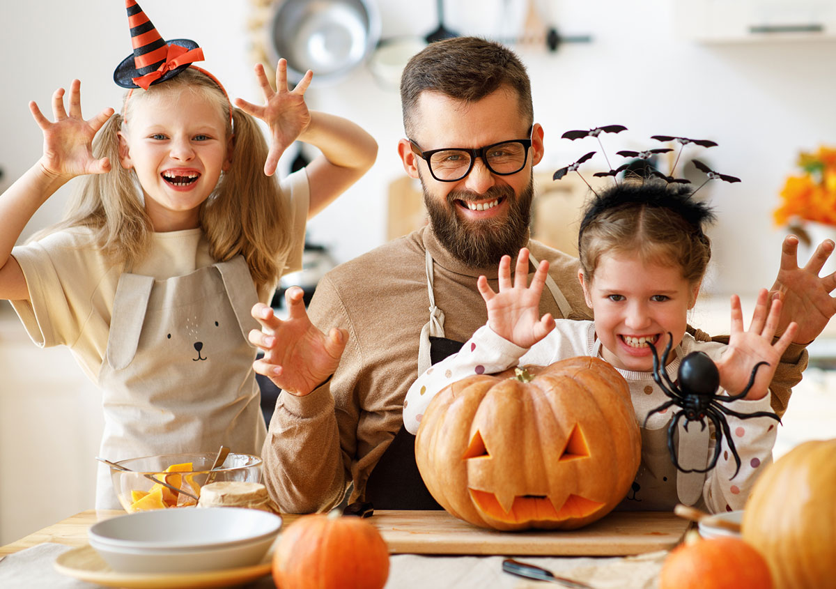 Family celebrate halloween